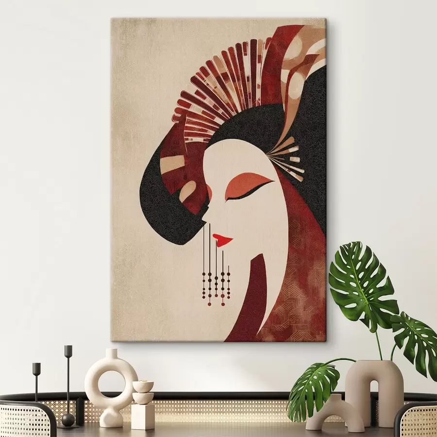 Obraz stylizovaný portrét ženy, inšpirovaný japonskou estetikou a štýlom art deco s48994
