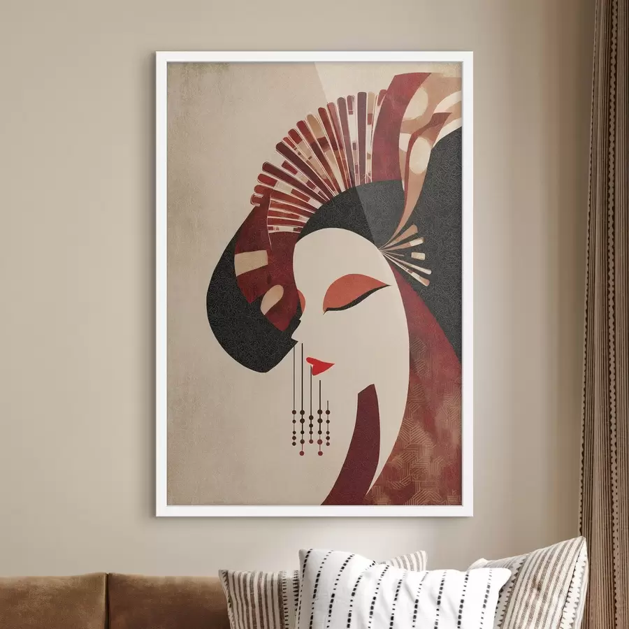 Fototapety stylizovaný portrét ženy, inšpirovaný japonskou estetikou a štýlom art deco f48994