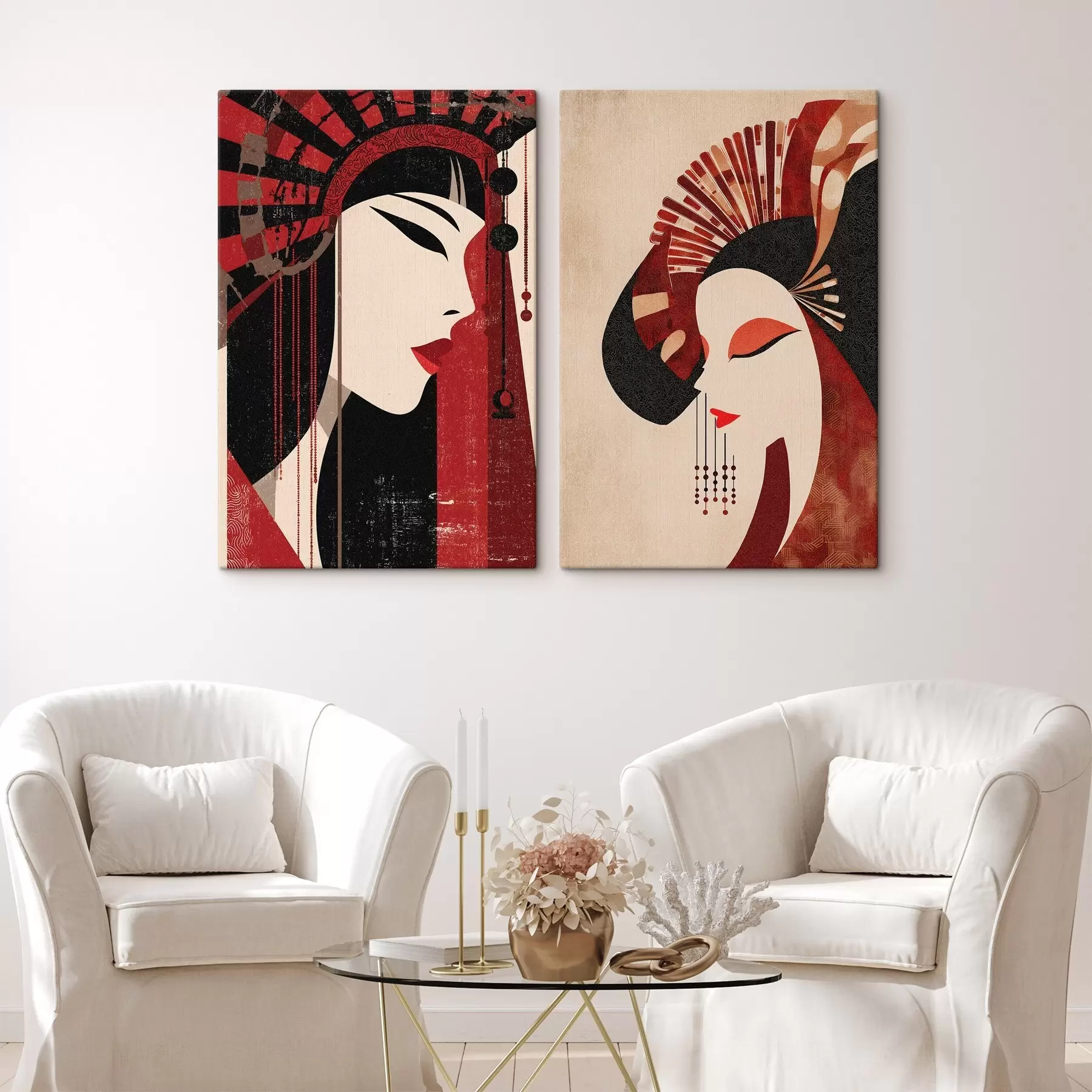 Obraz stylizovaný portrét ženy, inšpirovaný japonskou estetikou a štýlom art deco m30431