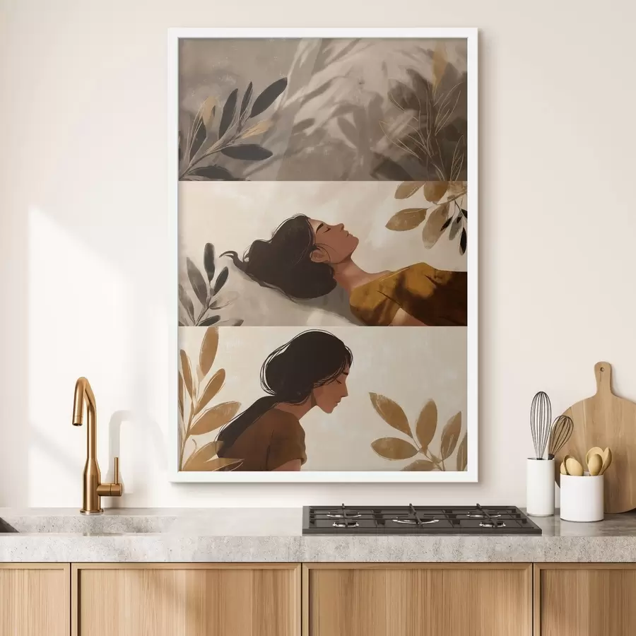 Fototapety Triptych „Žena s listami“ f49018