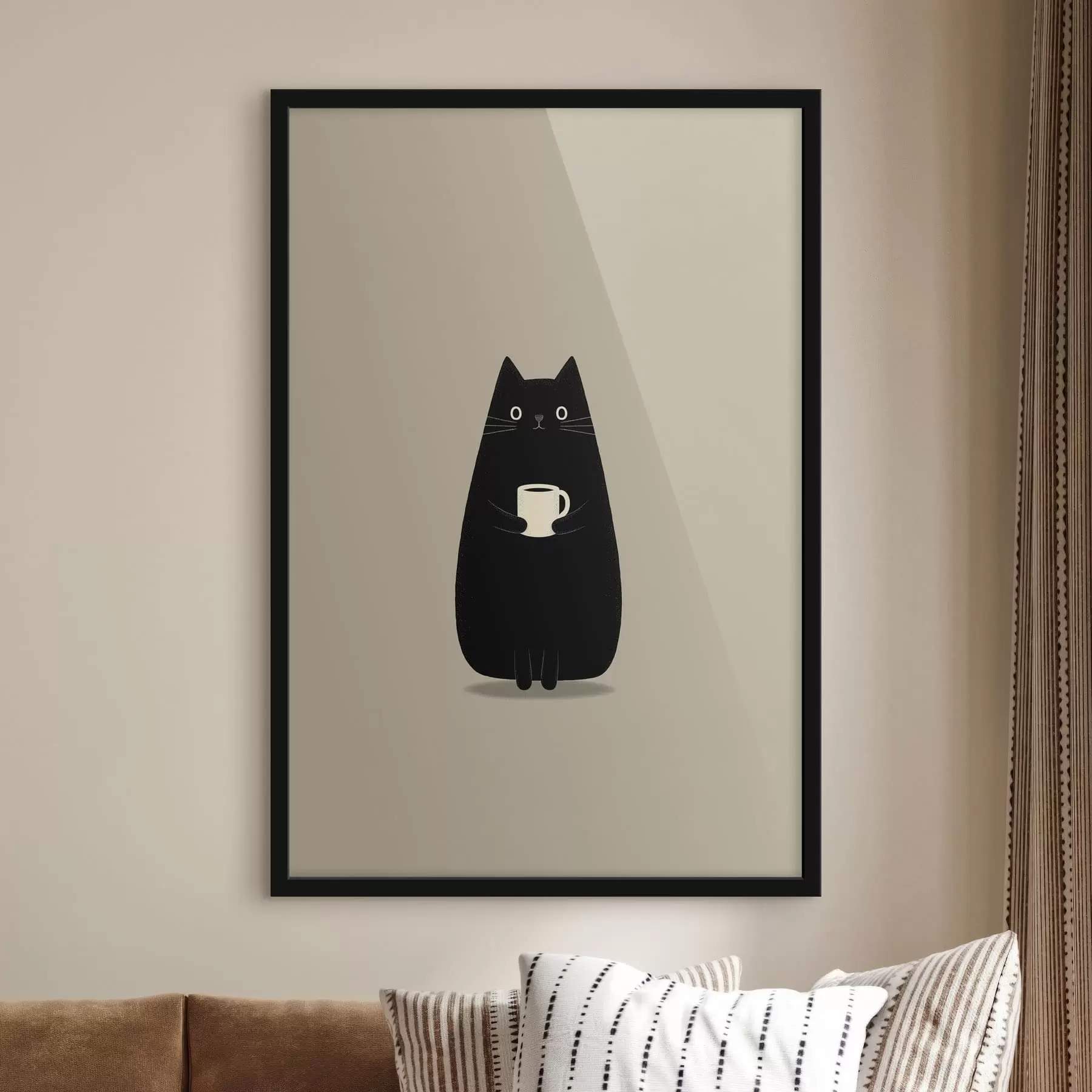 Fototapety Čierna mačka s šálkou f49030