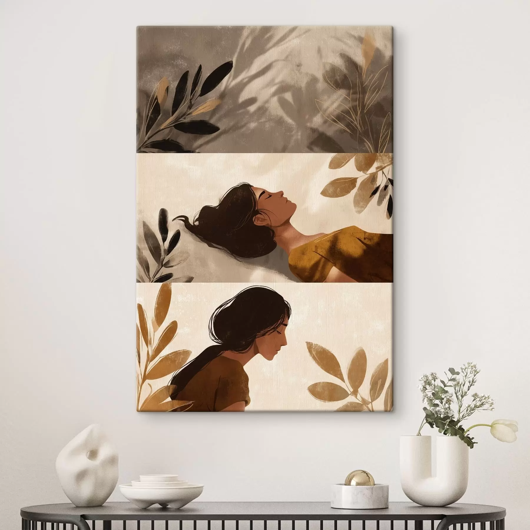Obraz Triptych „Žena s listami“ s49018
