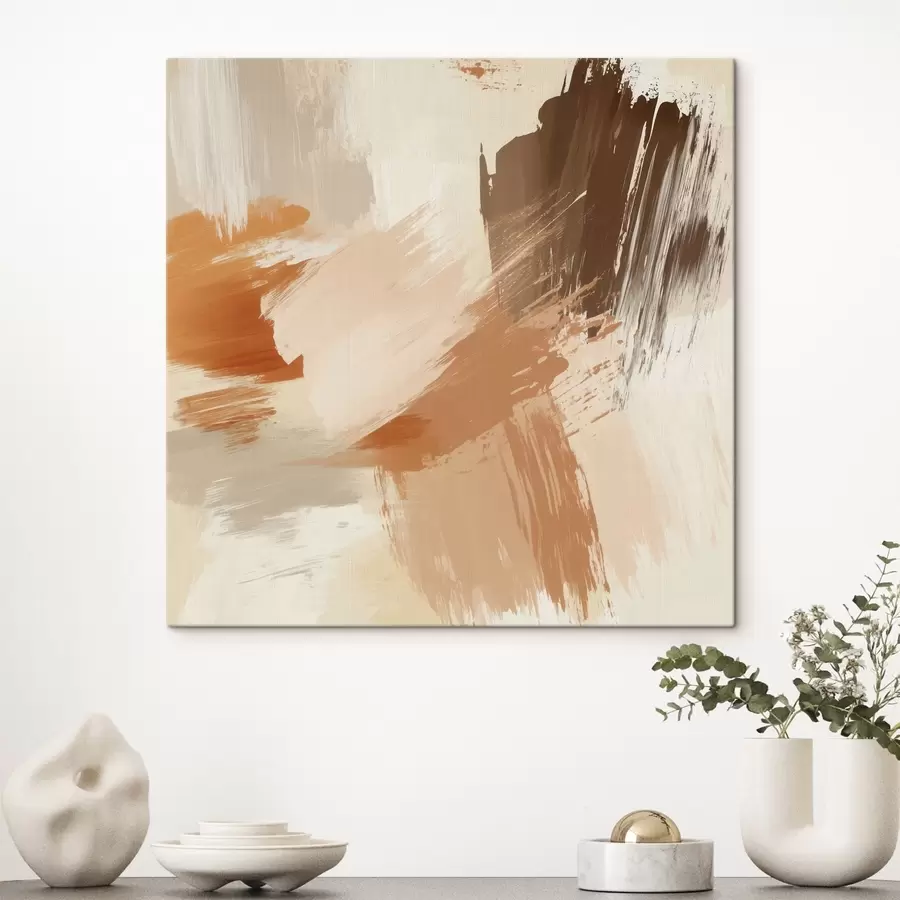 Obraz Napodobnenie abstraktných ťahov štetcom v pieskových a hnedých odtieňoch s48857