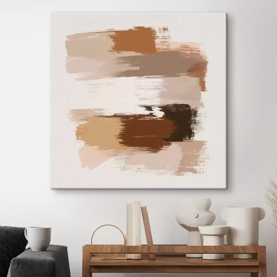 Obraz Minimalistická scéna s horizontálnymi ťahmi štetca v odtieňoch kávy a terakoty s48858