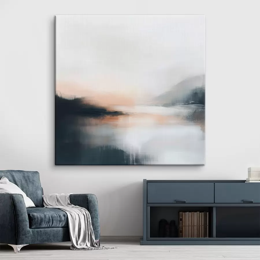 Obraz Abstraktná hmlistá krajina v teplej béžovo-koralovej farebnej škále s48861