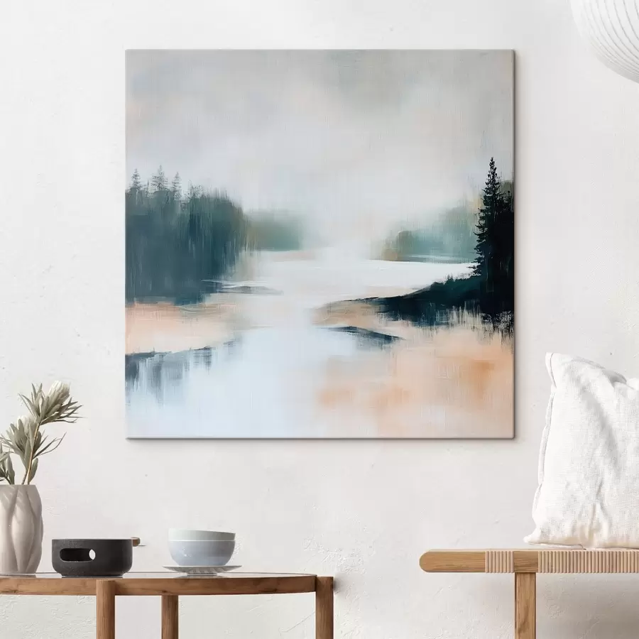 Obraz Abstraktná lesná krajina v ružových a modrých odtieňoch v modernom maliarskom štýle s48862