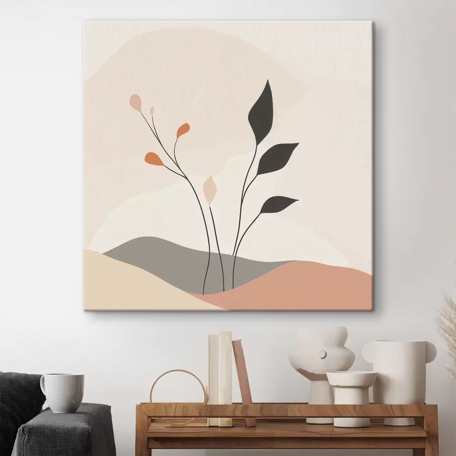 Obraz Stručná scéna s rastlinnou tematikou a organickými tvarmi v štýle súčasného umenia s48874