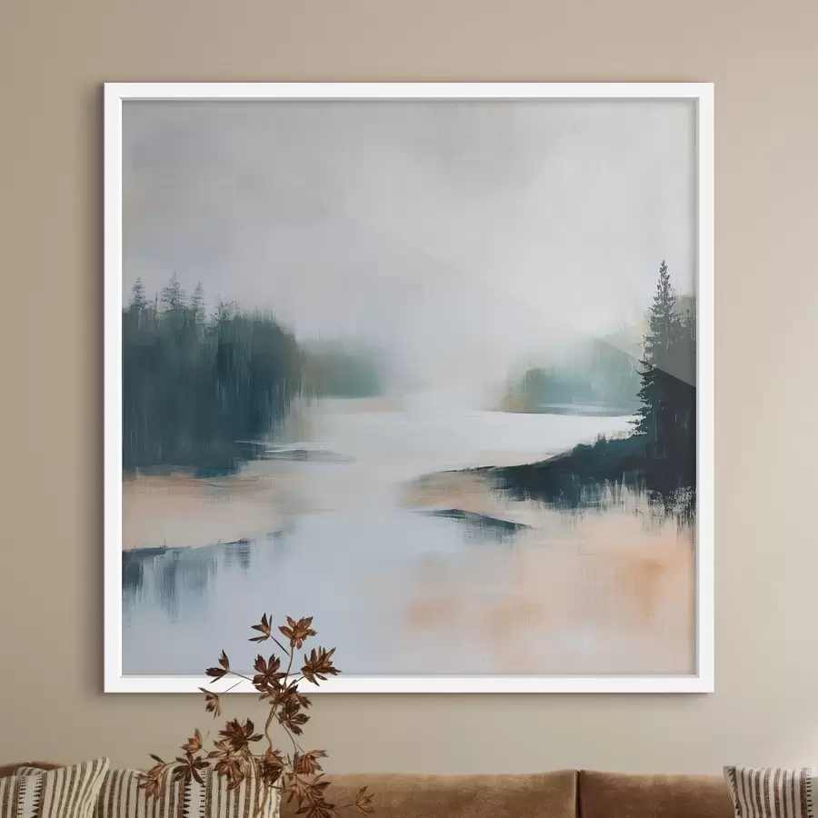 Fototapety Abstraktná lesná krajina v ružových a modrých odtieňoch v modernom maliarskom štýle f48862