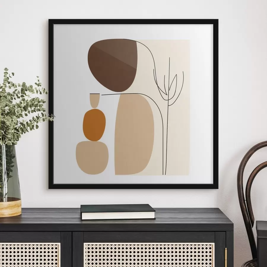 Fototapety Abstraktná kompozícia s tenkými stonkami a jednoduchými tvarmi v minimalistickom štýle f48871