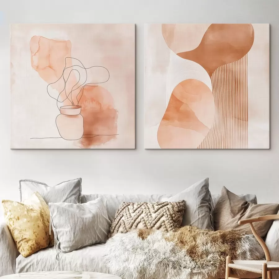 Fototapety Abstraktné tvary v béžovo-broskyňovej farebnej škále s lineárnymi akcentmi v minimalistickom štýle m30361