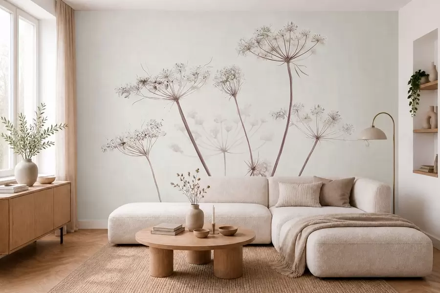 Fototapety Vysušené okoličnaté kvetenstvo na svetlom minimalistickom pozadí w05543
