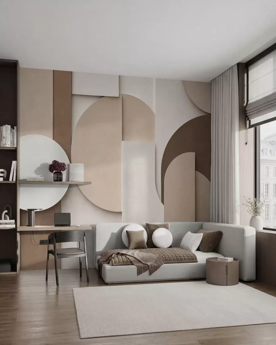 Fototapety Textúrované béžové geometrické tvary v viacvrstvovej 3D kompozícii, minimalistické moderné nástenné umenie w05598