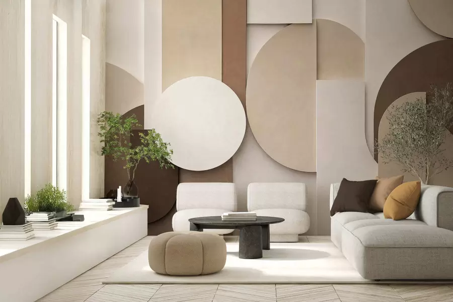 Fototapety Textúrované béžové geometrické tvary v viacvrstvovej 3D kompozícii, minimalistické moderné nástenné umenie w05598