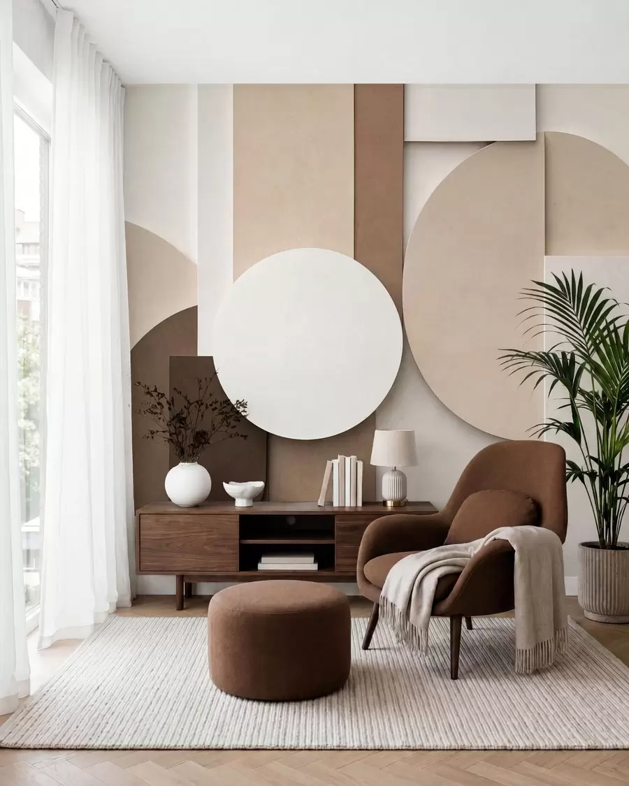 Fototapety Textúrované béžové geometrické tvary v viacvrstvovej 3D kompozícii, minimalistické moderné nástenné umenie w05598
