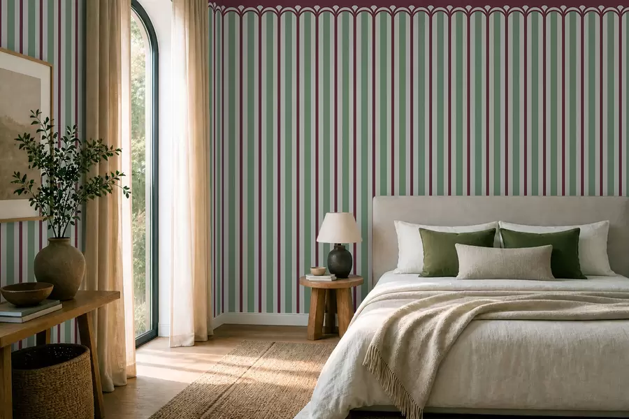 Fototapety Vertikálny ornament v zelených a bordových odtieňoch w05610v3