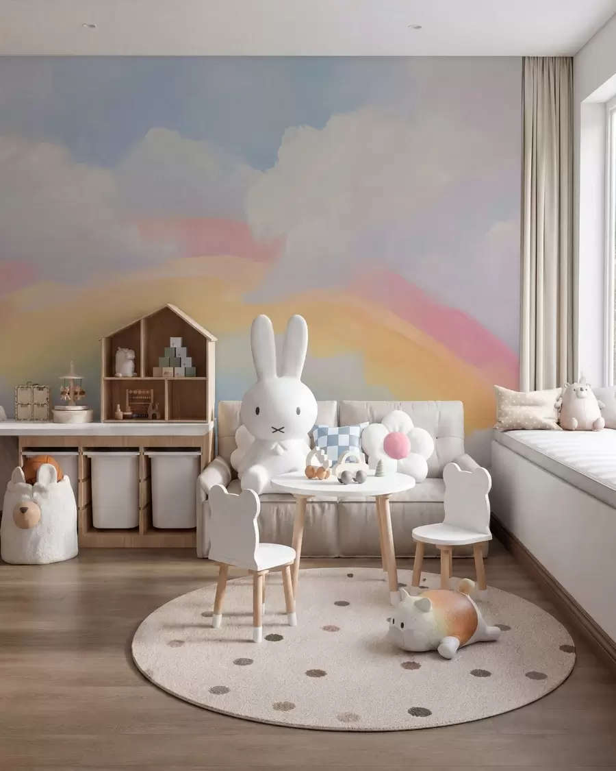 Fototapety Abstraktná dúha medzi mrakmi – imitácia maľby w05592