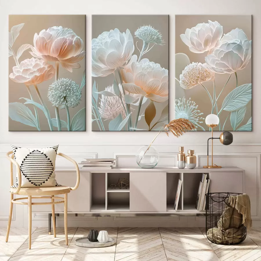 Obraz Triptych s jemnými bledými kvetmi m30489
