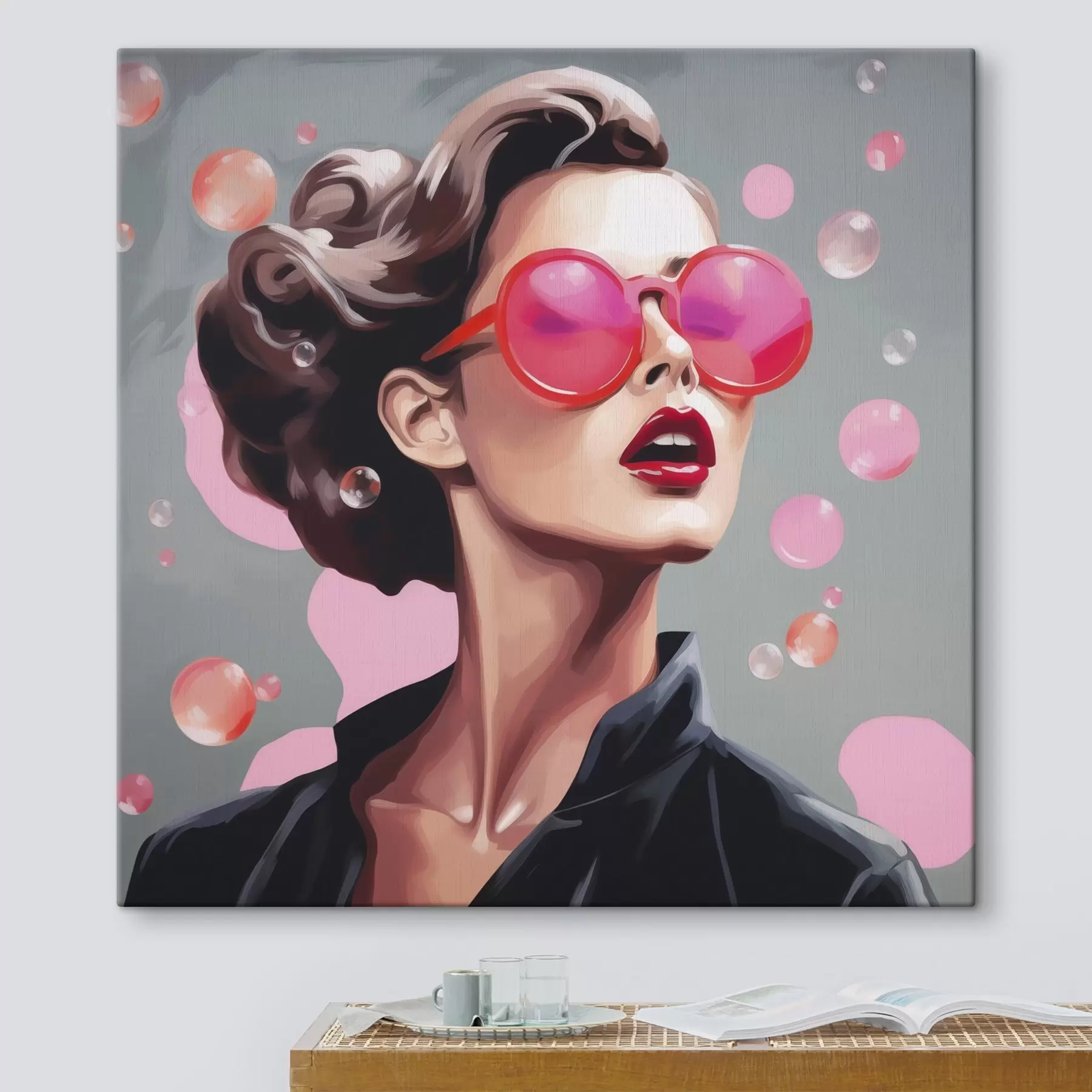 Obraz Ilustrácia dievčaťa so slnečnými okuliarmi (imitácia) s49386