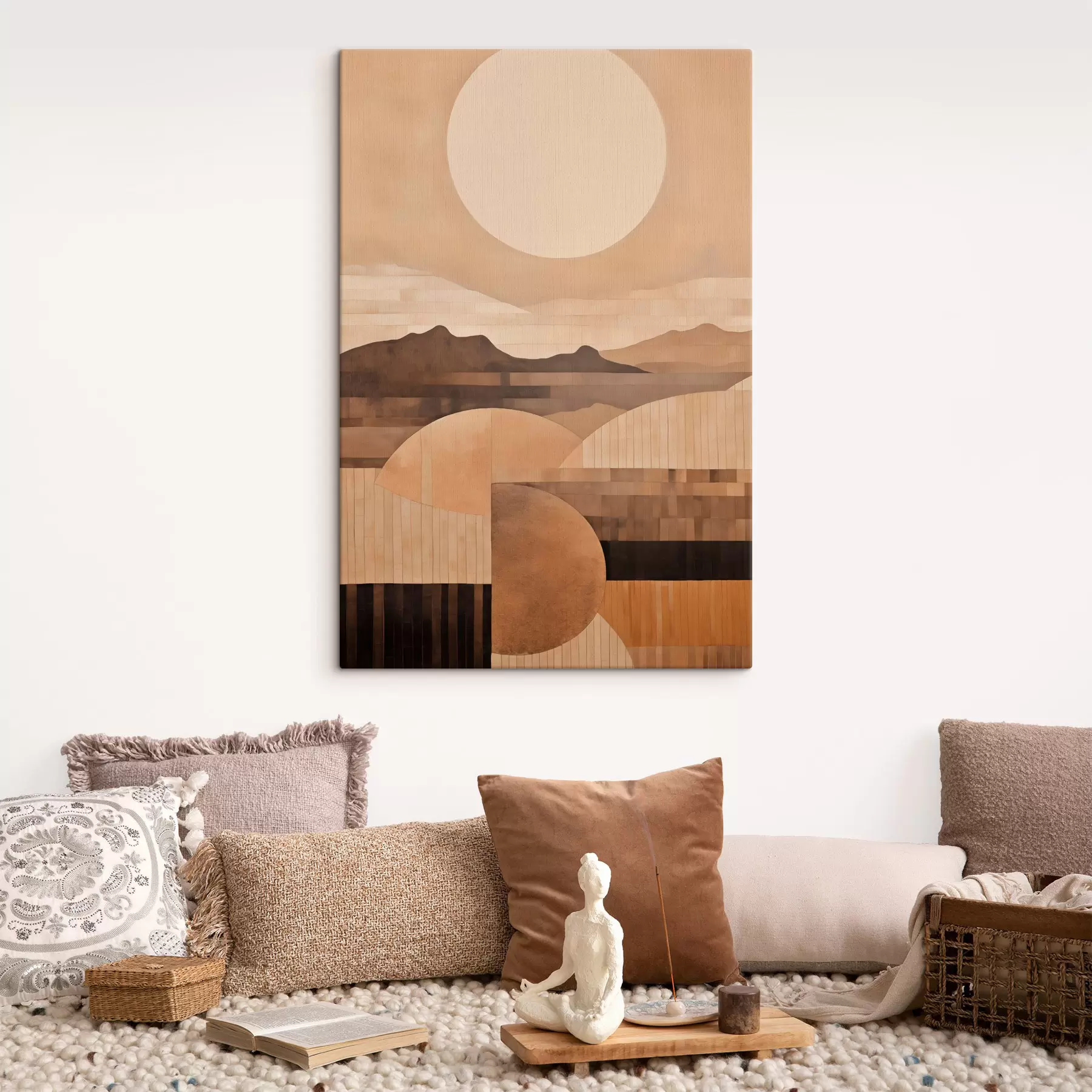 Obraz Minimalistická krajina s geometrickými tvarmi, hory v sépia odtieňoch s49484