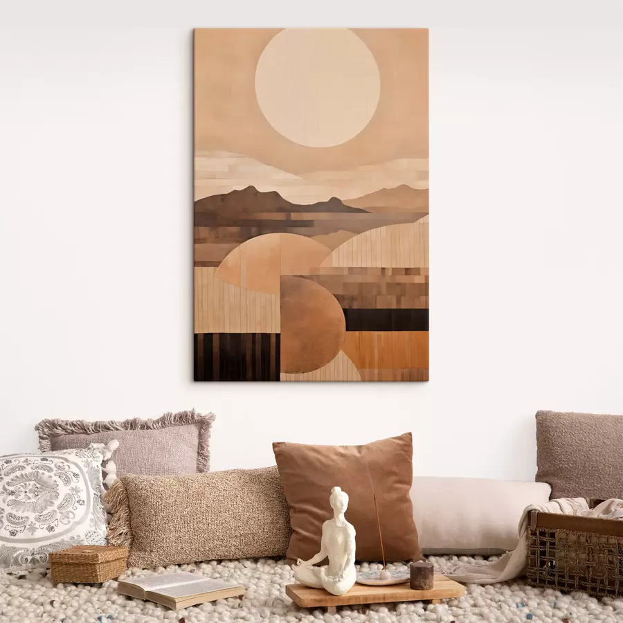 Obraz Minimalistická krajina s geometrickými tvarmi, hory v sépia odtieňoch s49484