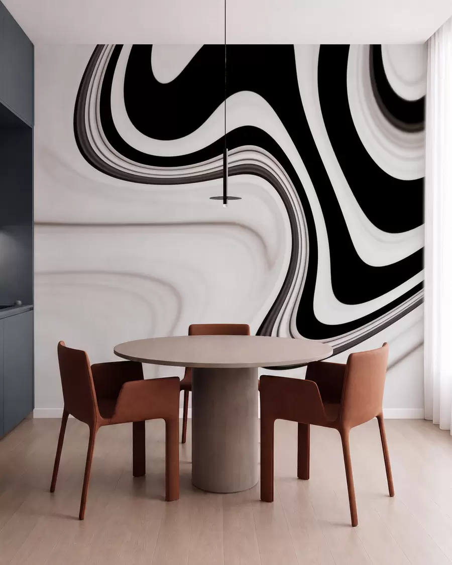 Fototapety Abstraktná fototapeta s vlniacimi sa čierno-bielymi vlnami v modernom minimalistickom štýle w09877