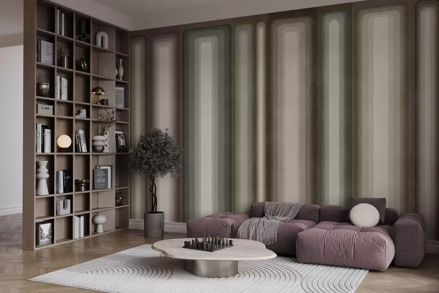 Fototapety Textúrované abstraktné vertikálne zaoblené obdĺžniky v tlmených odtieňoch hnedej, béžovej a bledo ružovej w09905