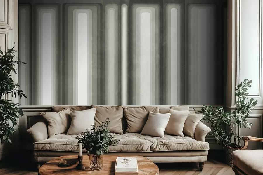 Fototapety Textúrované abstraktné vertikálne zaoblené obdĺžniky v tlmených odtieňoch zelenej w09905v2