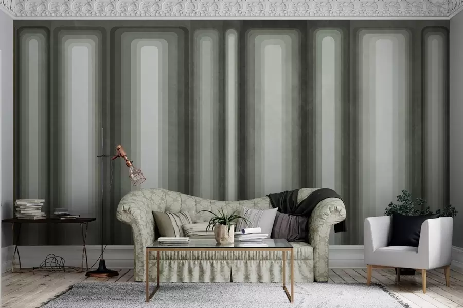 Fototapety Textúrované abstraktné vertikálne zaoblené obdĺžniky v tlmených odtieňoch zelenej w09905v2