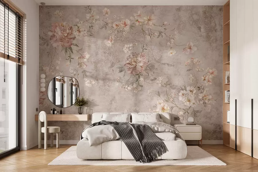 Fototapety Kvetinový ornament na štruktúrovanom svetlom pozadí w05698