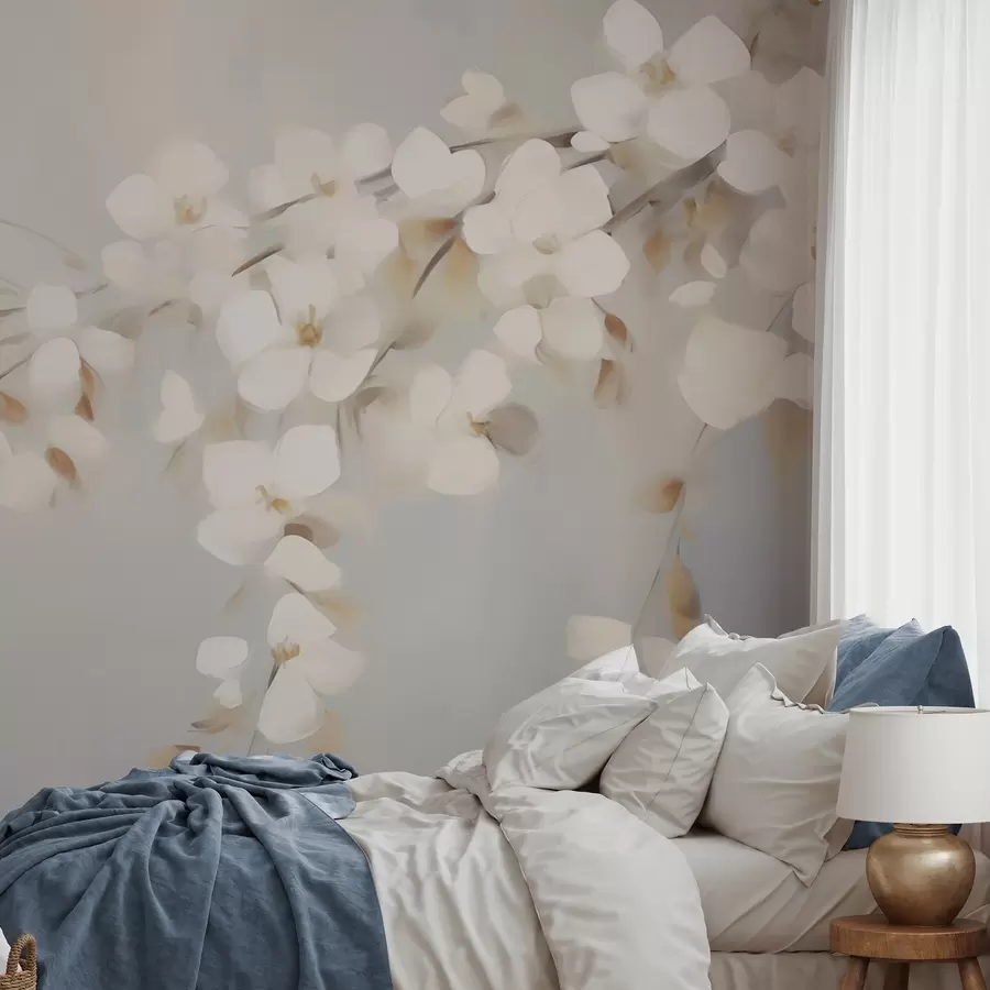 Fototapety Abstraktná vetvička s kvetmi – imitácia maľby w05665