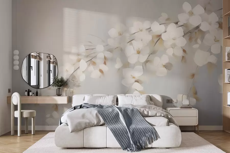 Fototapety Abstraktná vetvička s kvetmi – imitácia maľby w05665