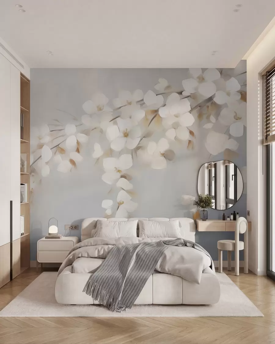 Fototapety Abstraktná vetvička s kvetmi – imitácia maľby w05665