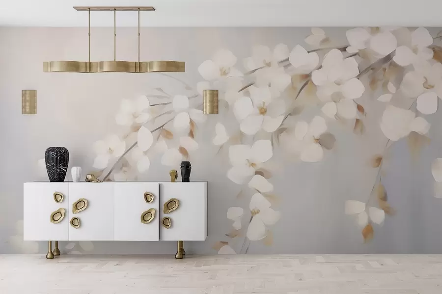 Fototapety Abstraktná vetvička s kvetmi – imitácia maľby w05665