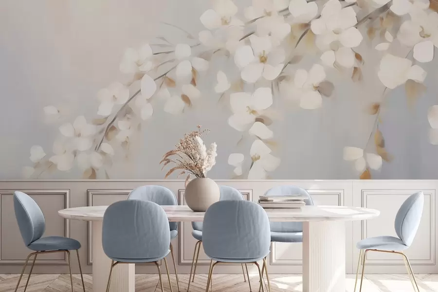 Fototapety Abstraktná vetvička s kvetmi – imitácia maľby w05665