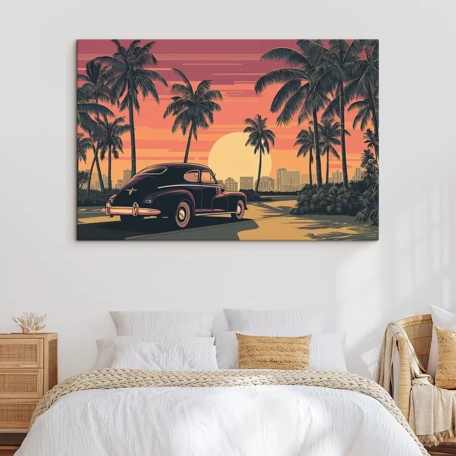 Obraz Retro auto s palmami s49833