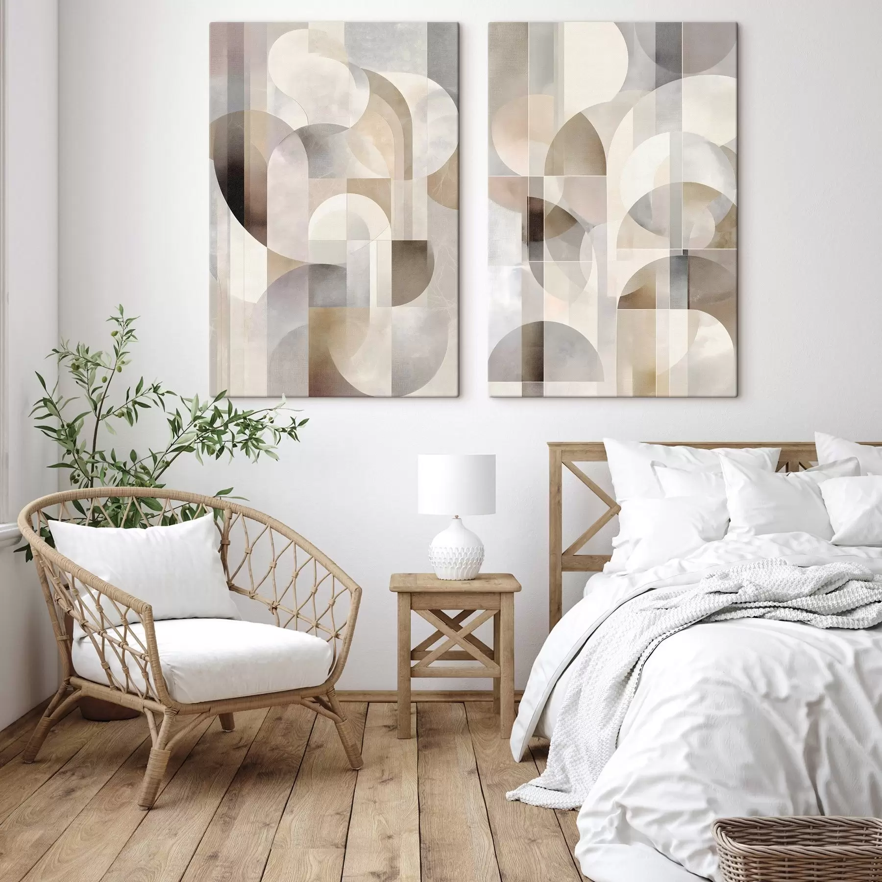 Obraz Minimalistická, geometrická a abstraktná kompozícia v palete jemných odtieňov béžovej, smotanovej, šedohnedej a šedobéžovej m30725