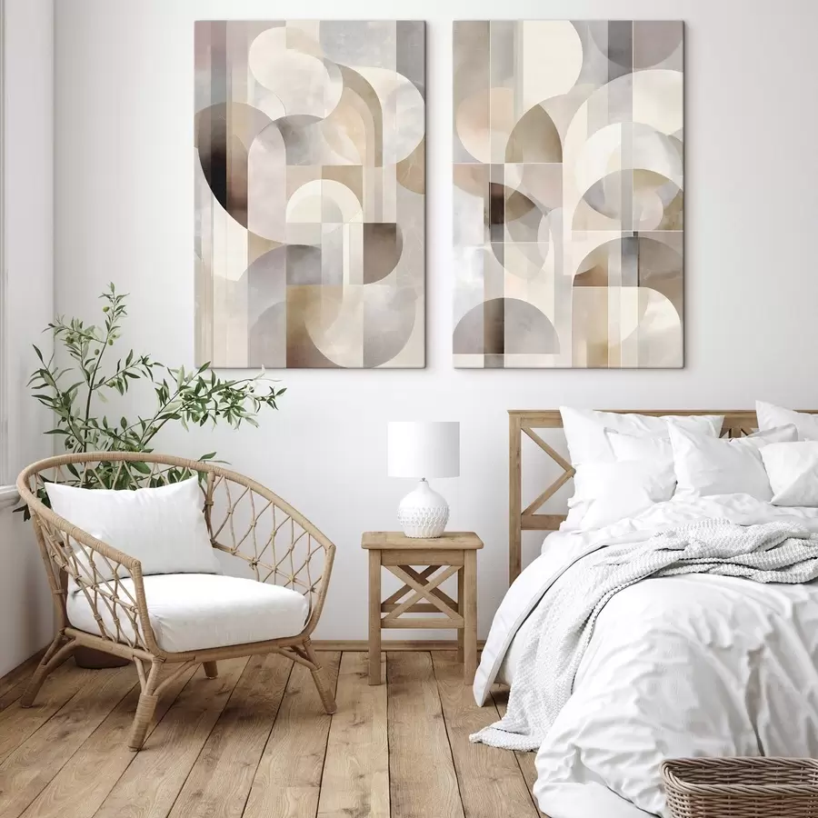 Obraz Minimalistická, geometrická a abstraktná kompozícia v palete jemných odtieňov béžovej, smotanovej, šedohnedej a šedobéžovej m30725