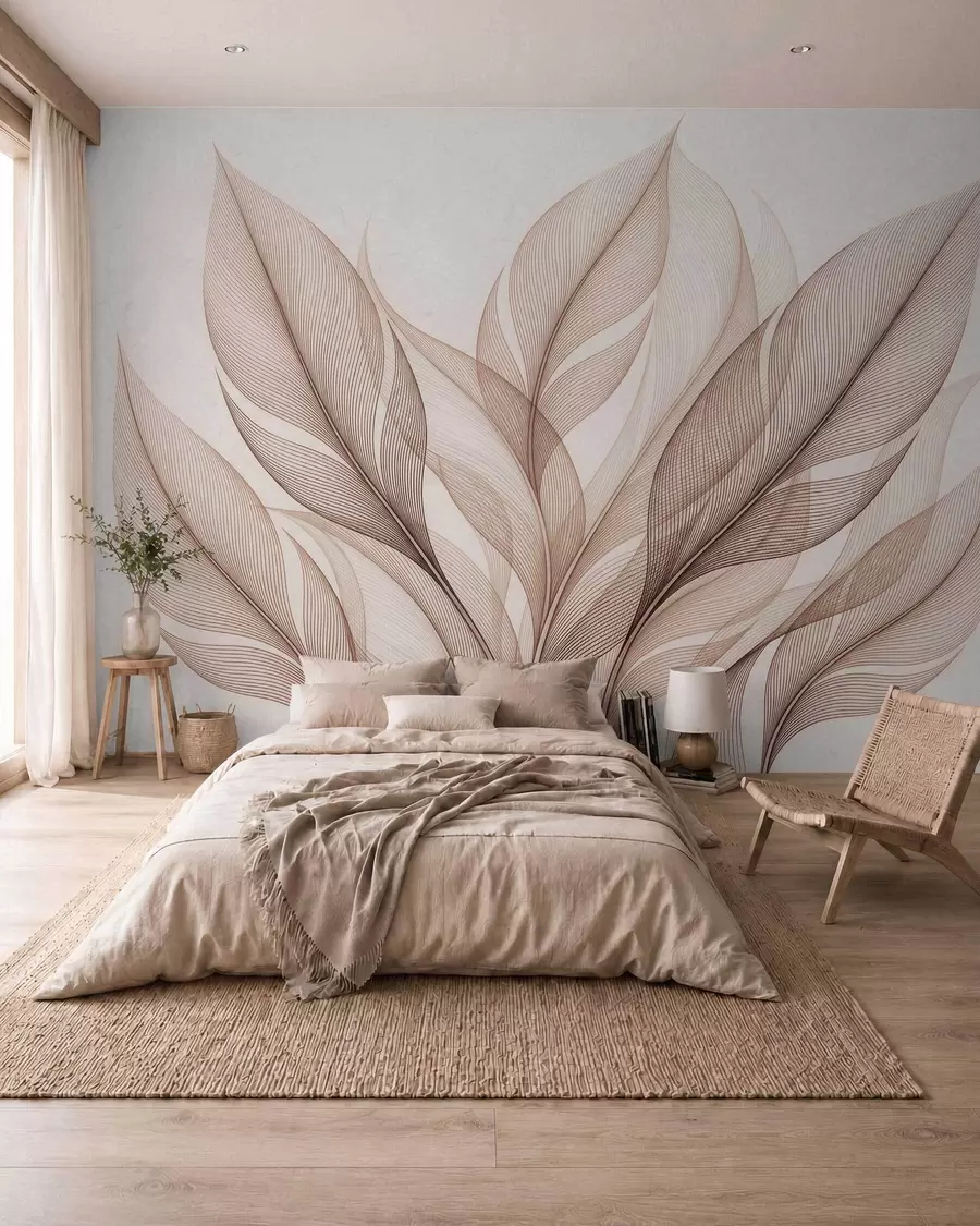 Fototapety Elegantná botanická kompozícia s veľkými štýlizovanými listami w09944