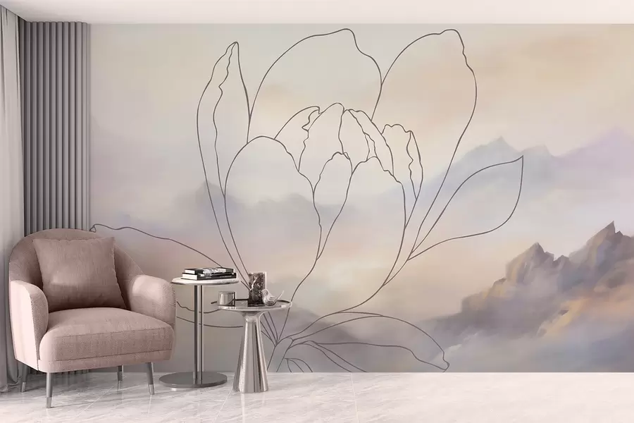 Fototapety Horská krajina so siluetou kvetu w05788