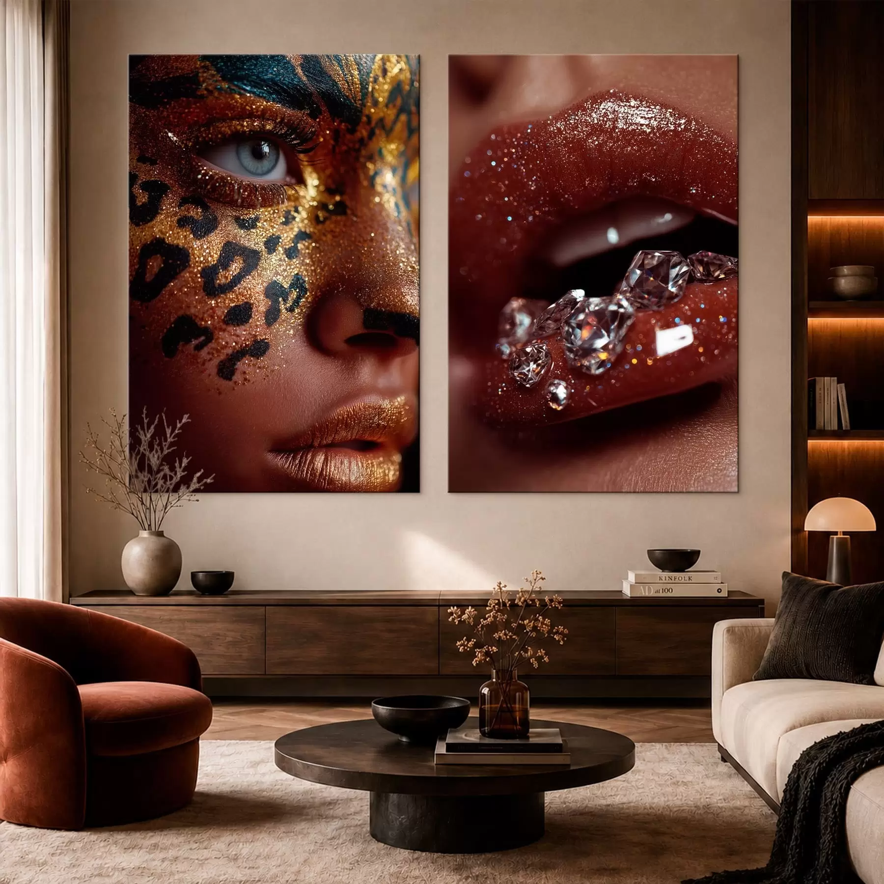 Obraz Diptych s lesklými perami a make-upom m30746