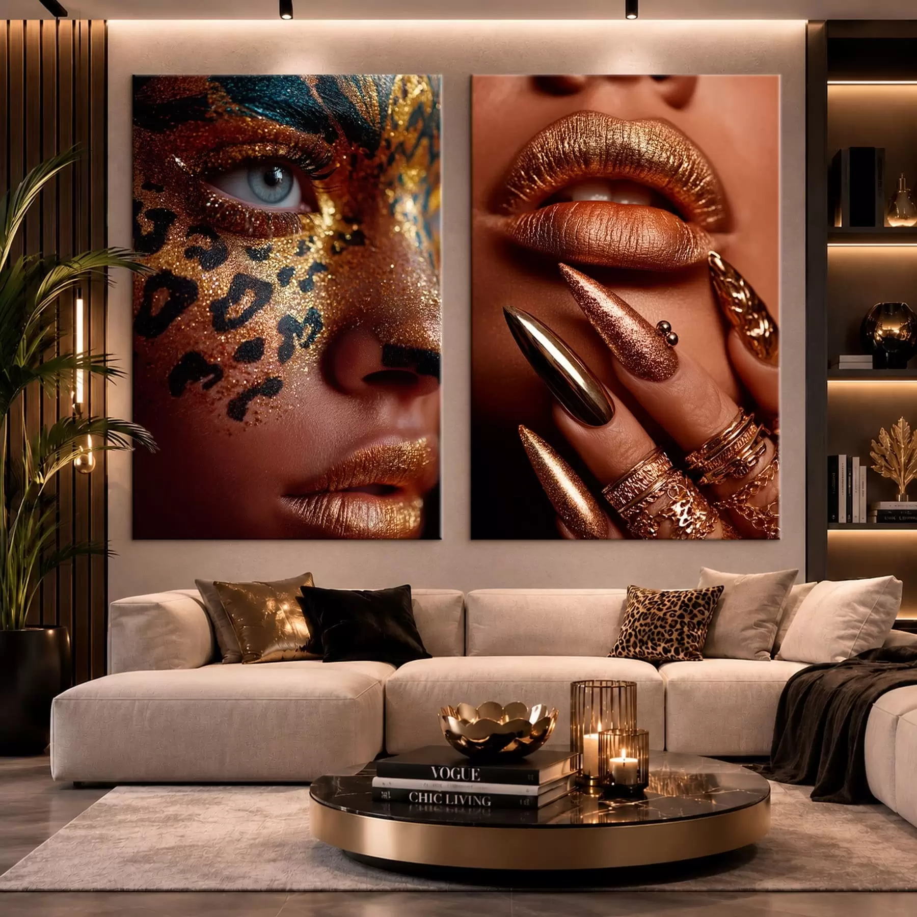 Obraz Diptych s metalickým líčením a maľbou na tvár so zvieracím vzorom m30747
