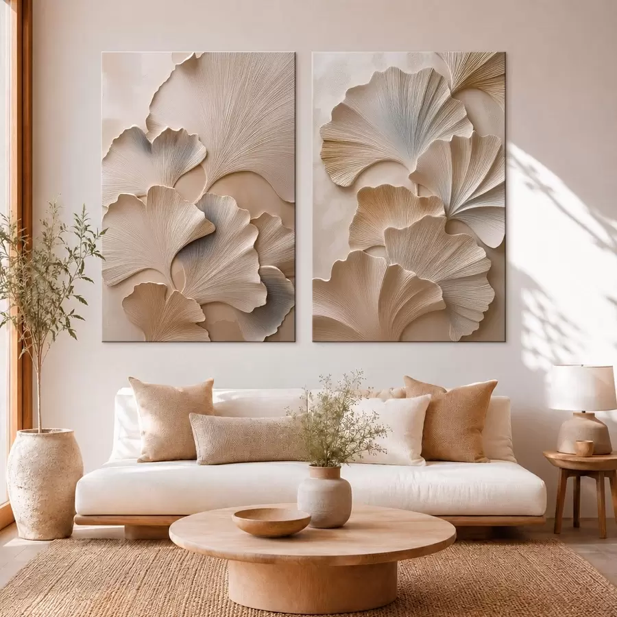Obraz Diptych s listami ginkga a reliéfnym efektom m30751