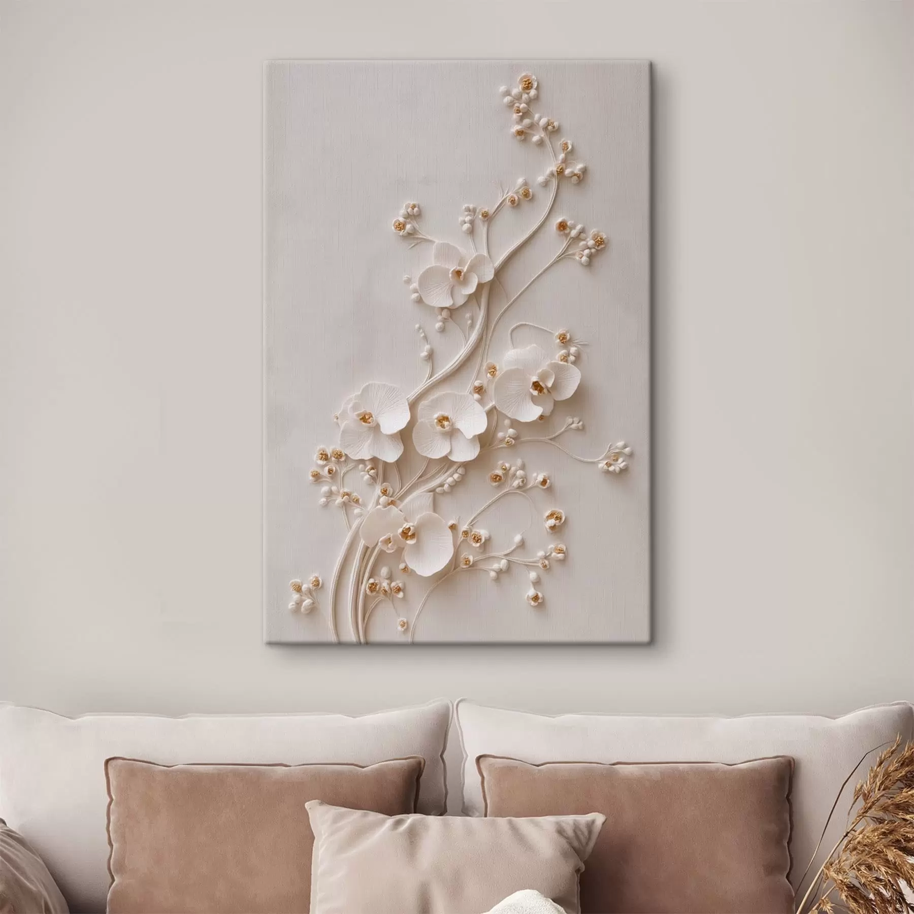 Obraz Krehké biele orchidey na elegantných vetvičkách s49959