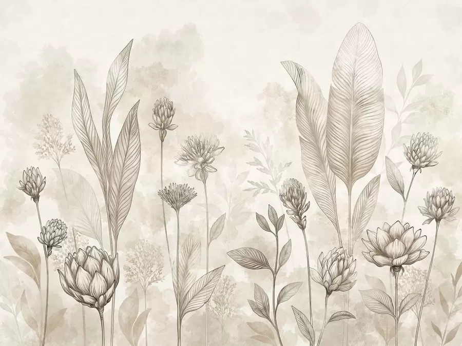 Fototapety Botanická kompozícia s kvetmi a listami w05802