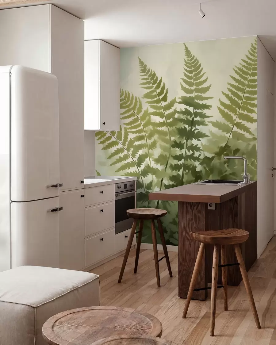 Fototapety Abstraktné štýlizované listy paprade, imitácia maľby w05852