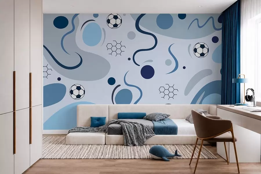 Fototapety Farebné abstraktné tvary, futbalové lopty a diagramy w05142