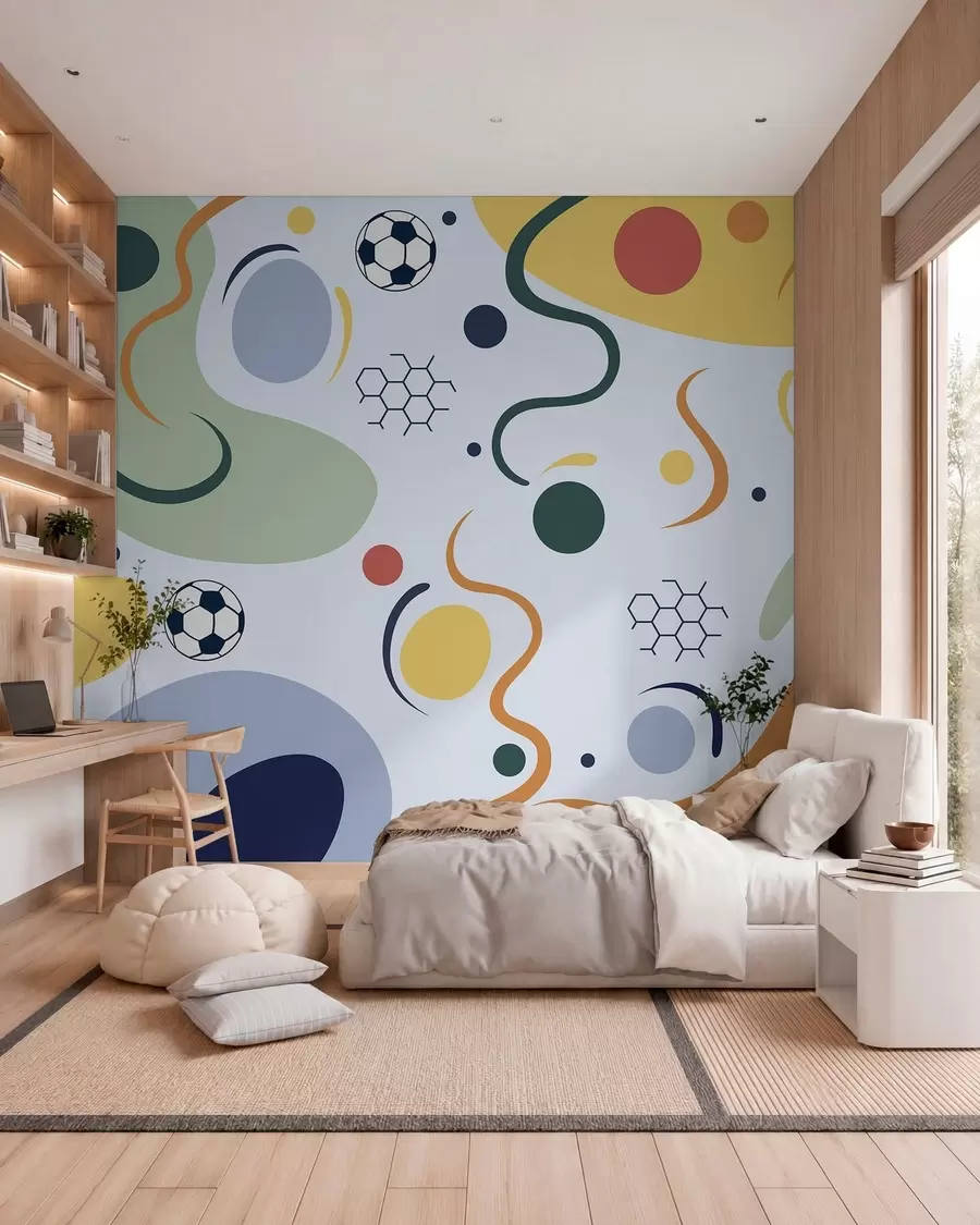 Fototapety Abstraktné tvary, futbalové lopty, čiary a kruhy w05142v2