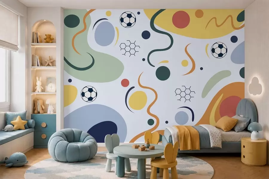 Fototapety Abstraktné tvary, futbalové lopty, čiary a kruhy w05142v2