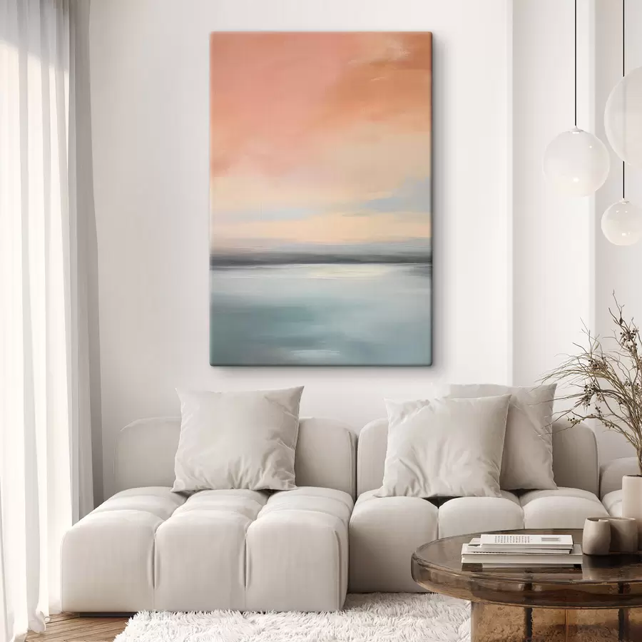 Obraz Abstraktná minimalistická morská krajina v jemnej pastelovej farebnej škále s50641