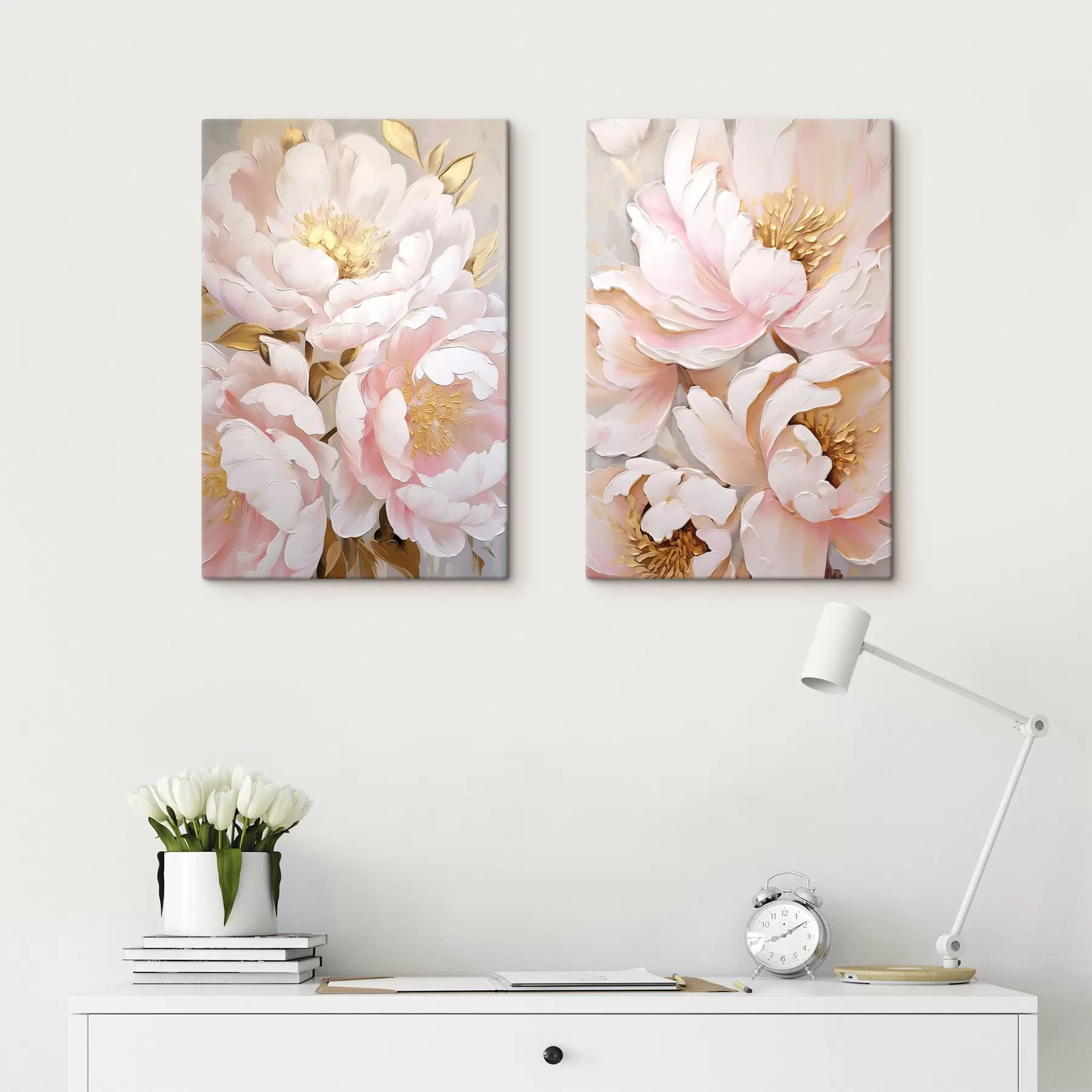 Obraz Svetloružové pivonky, štýl s výraznými ťahmi štetca, abstraktné pozadie m30963